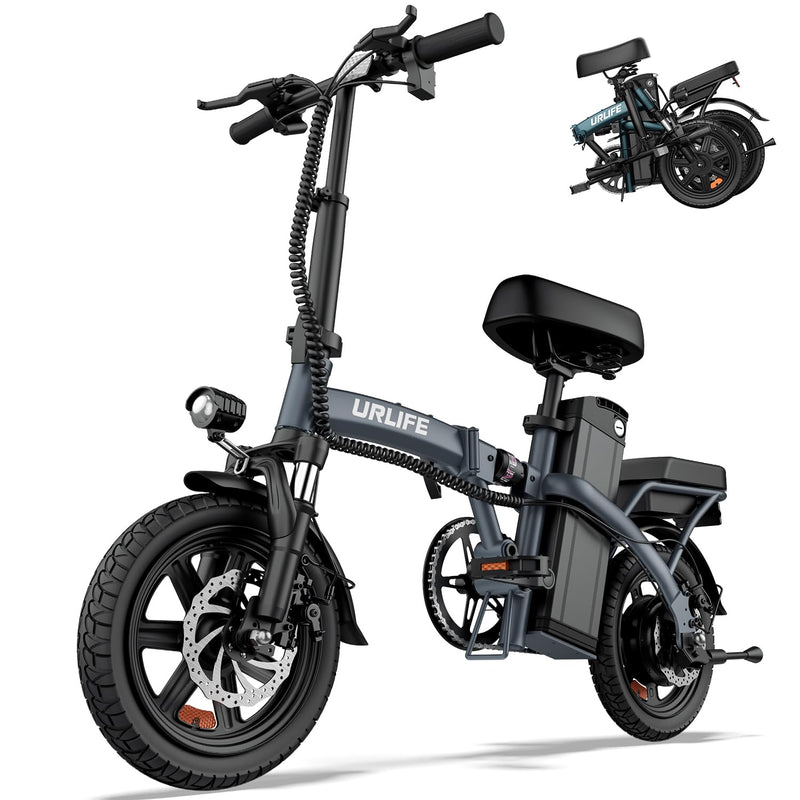 URLIFE 14" Electric Bike, Portable E-bike with 48V 7.5AH Removable Battery 250W Powerful Motor, 60 KM Max Range, Folding Ebike LCD Display, Electric Commuter Bicycle for Adults and Teens