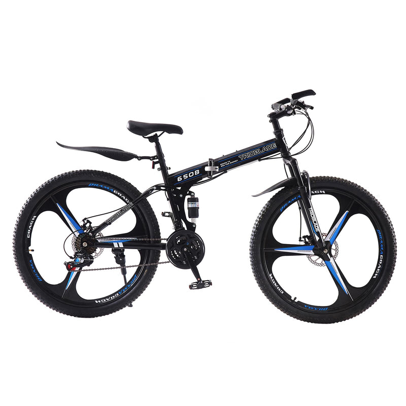 BSTSEL 24 26 27.5Inch Adult Folding Mountain Bike, Dual Suspension Mountain Bikes with 3-Spoke Wheel, 21 Speed Mens and Womens Foldable Mountain Bicycle