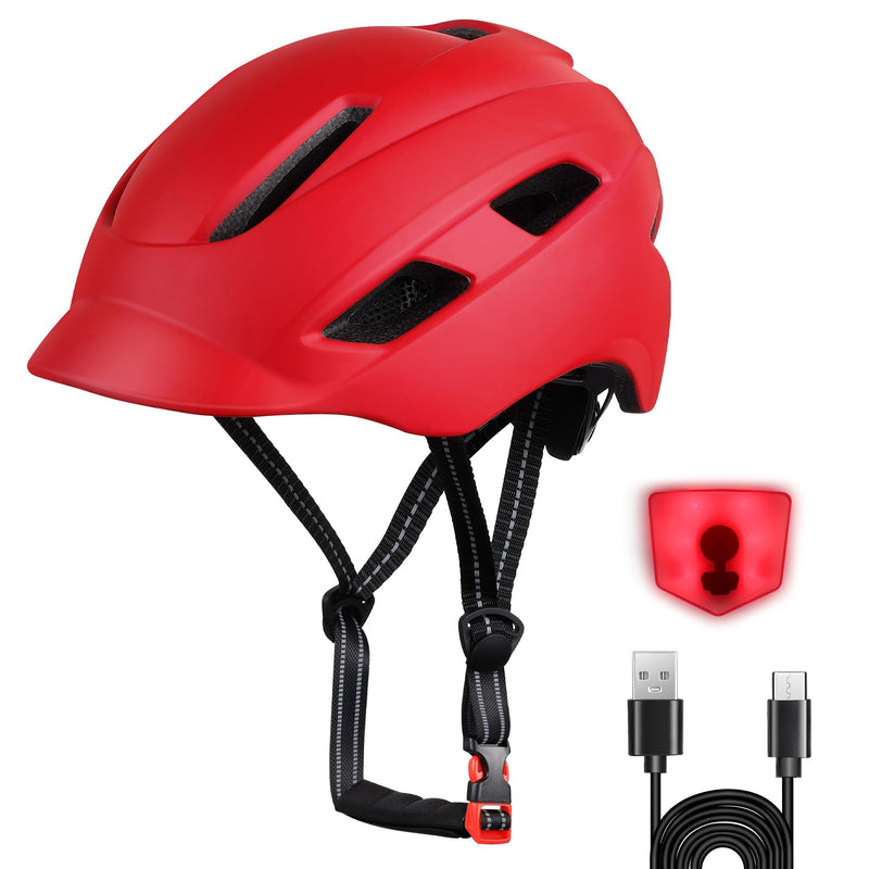 Bike Helmet, Adjustable Cycling Helmet with USB Rechargeable LED Light, Lightweight Bicycle Helmet for Adults, Breathable Mountain & Road Cycle Helmet for Men Women