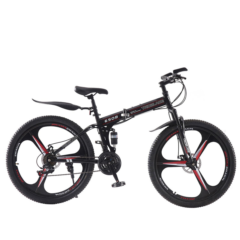 BSTSEL 24 26 27.5Inch Adult Folding Mountain Bike, Dual Suspension Mountain Bikes with 3-Spoke Wheel, 21 Speed Mens and Womens Foldable Mountain Bicycle