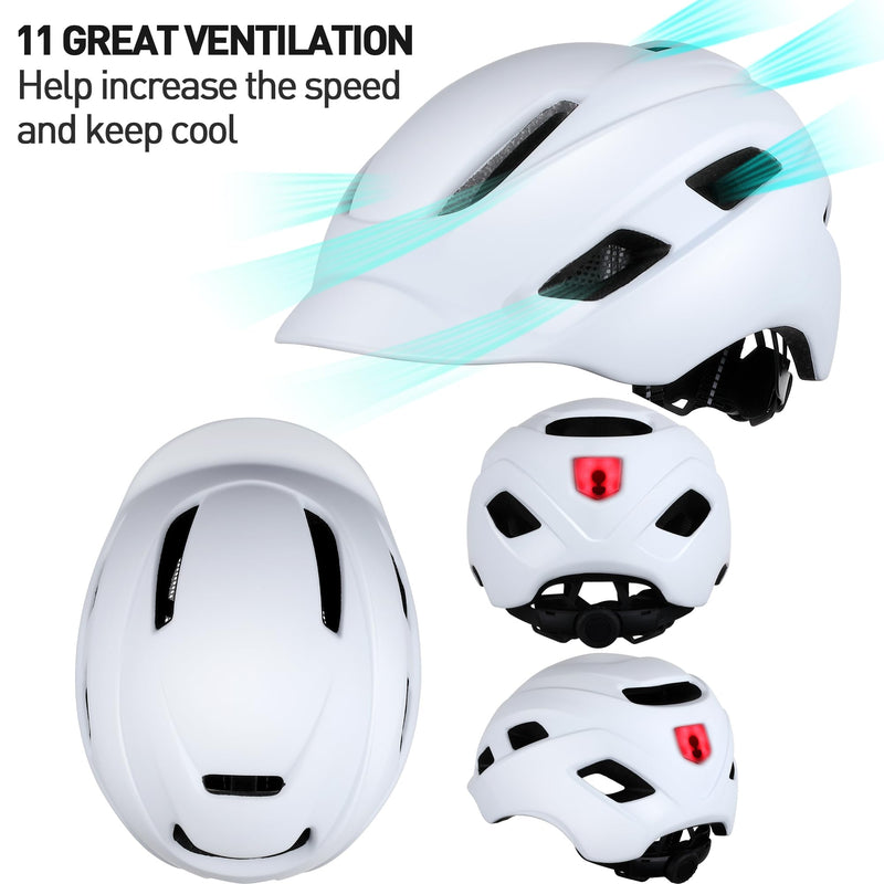 Bike Helmet, Adjustable Cycling Helmet with USB Rechargeable LED Light, Lightweight Bicycle Helmet for Adults, Breathable Mountain & Road Cycle Helmet for Men Women