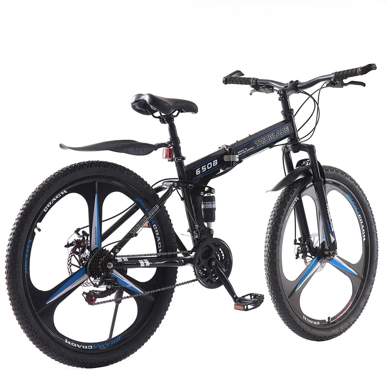 BSTSEL 24 26 27.5Inch Adult Folding Mountain Bike, Dual Suspension Mountain Bikes with 3-Spoke Wheel, 21 Speed Mens and Womens Foldable Mountain Bicycle
