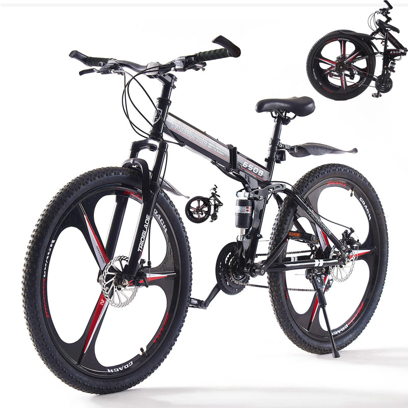 LSBIKE 24 26 27.5In Foldable Mountain Bike Dual Suspension Hardtail Bicycle Men Women Mountain Bike 21 Speed Drivetrain Lightweight Frame Sport Cycling Bike for Adult