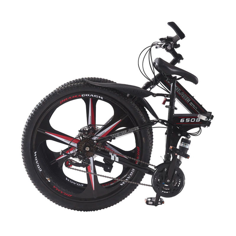 BSTSEL 24 26 27.5Inch Adult Folding Mountain Bike, Dual Suspension Mountain Bikes with 3-Spoke Wheel, 21 Speed Mens and Womens Foldable Mountain Bicycle