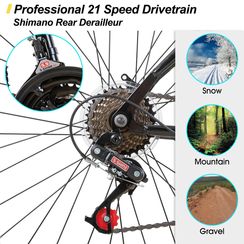 Hiland 24/26 inch Mountain Bike for Youth Adult, 21 Speeds Mountain Bicycle for Men Women with High Carbon Steel Frame, Sport Cycling Youth Adult MTB Bicycle, Black/White