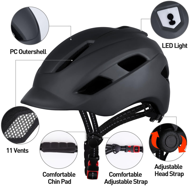 Bike Helmet, Adjustable Cycling Helmet with USB Rechargeable LED Light, Lightweight Bicycle Helmet for Adults, Breathable Mountain & Road Cycle Helmet for Men Women