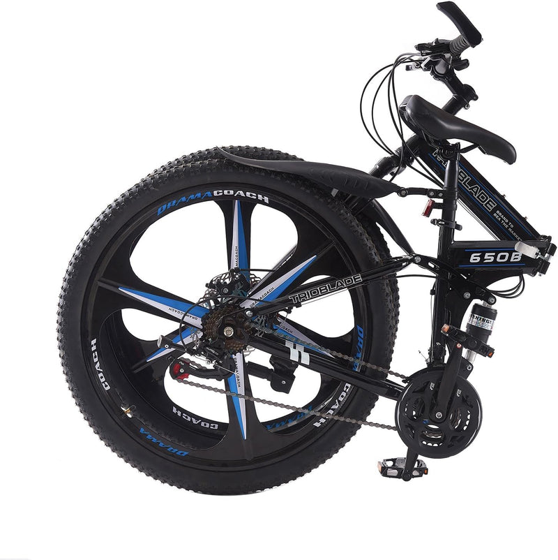 LSBIKE 24 26 27.5In Foldable Mountain Bike Dual Suspension Hardtail Bicycle Men Women Mountain Bike 21 Speed Drivetrain Lightweight Frame Sport Cycling Bike for Adult