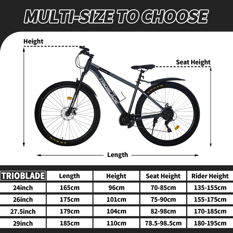 TRIOBLADE 24/26/27.5/29 Inch Mountain Bike 21 Speeds Bike 17.5 Inch Lightweight Aluminium Frame Bicycle for Adult Men Women, Lockout Suspension Fork, Dual Disc Brake