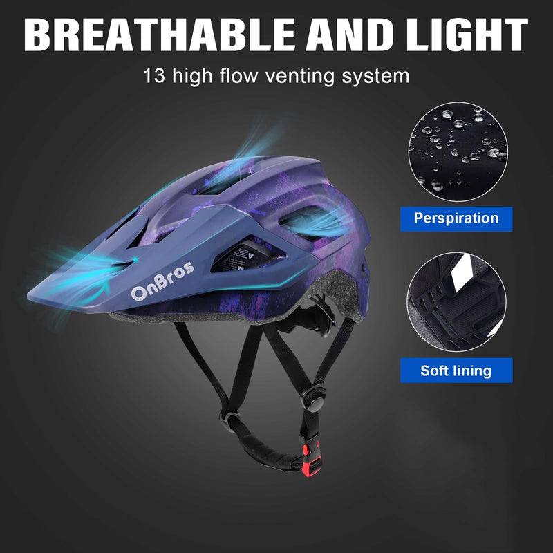 Bike Helmets, OnBros Cycle Helmet Men and Women, Scooter Skateboard MTB BMX Bike Helmet Lightweight, Mountain Bike Helmet with Visor, Bicycle Helmet