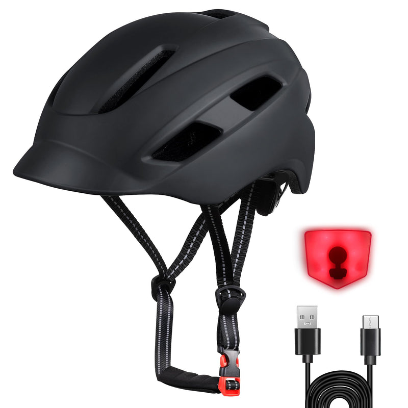 Bike Helmet, Adjustable Cycling Helmet with USB Rechargeable LED Light, Lightweight Bicycle Helmet for Adults, Breathable Mountain & Road Cycle Helmet for Men Women