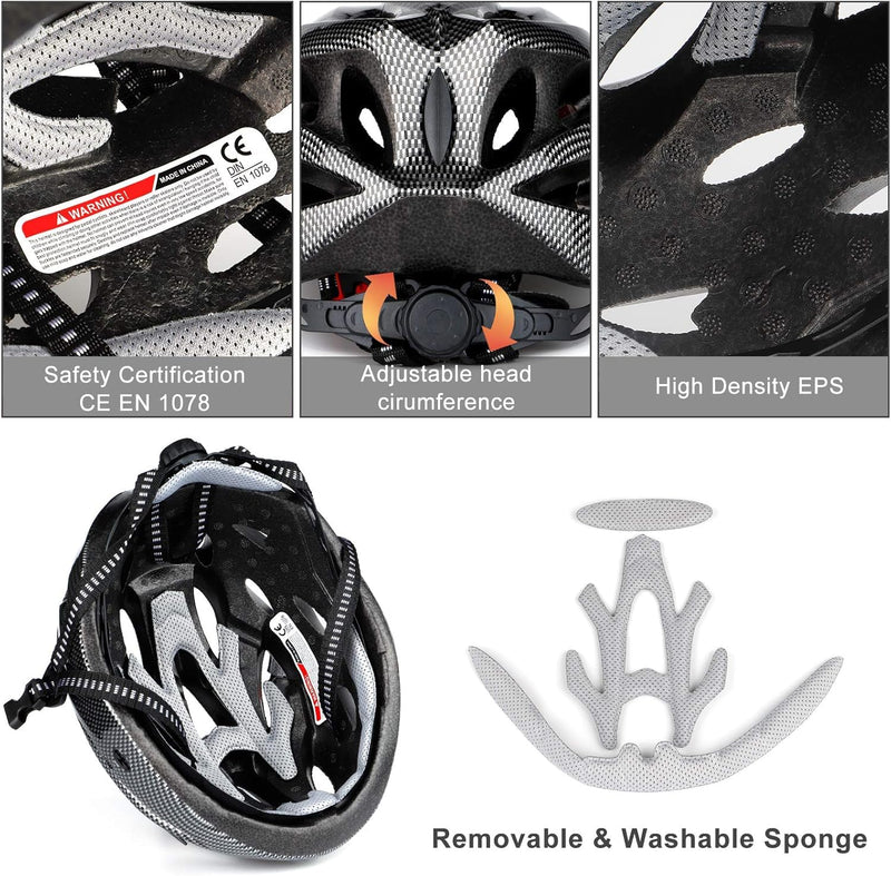 RaMokey Cycle Helmet, Lightweight Bicycle Helmet, Adjustable Mountain & Road Bike Helmets for Adults, 18 Vents with Adjustable Strap & Detachable Visor for Mens Womens(Head Sizes 58-62cm)