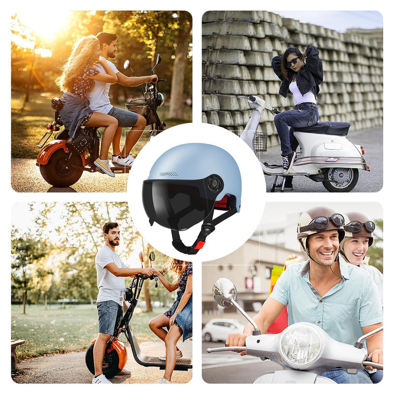 Scooter Helmet For Men And Women | Adults Helmet With Visor | Bikes Cycling Half Helmet | Lightweight Electric Bikes Helmets With Goggle | Retro Open Face Helmet For Scooter