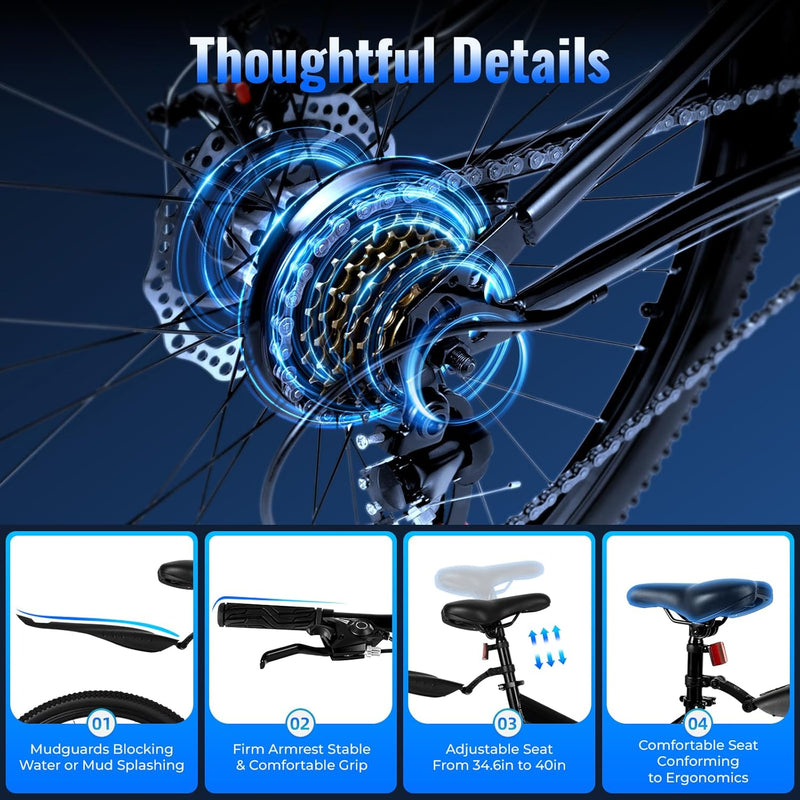 GDSKR 26 Inch Folding Mountain Bike, Mountain Bike Full, Suspension Disc Brake Bicycle, Front Disc Brake, Quick Release Mechanism, Steel Frame, All Terrain Folding Bicycle, with Mudguard