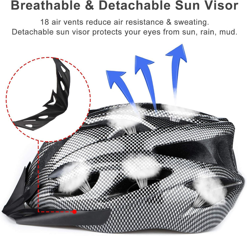 RaMokey Cycle Helmet, Lightweight Bicycle Helmet, Adjustable Mountain & Road Bike Helmets for Adults, 18 Vents with Adjustable Strap & Detachable Visor for Mens Womens(Head Sizes 58-62cm)