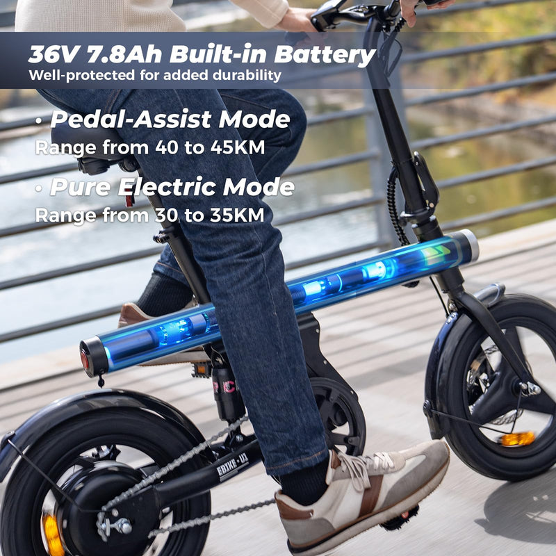 Finbike U1 Electric Bike for Adult/Teens,14" Folding Electric Bicycle with LCD Display,25KM/H & 45KM Range,4H Fast Charge,4 Riding Modes,Rear Shock Absorber,120KG Capacity,Compact Foldable Ebike