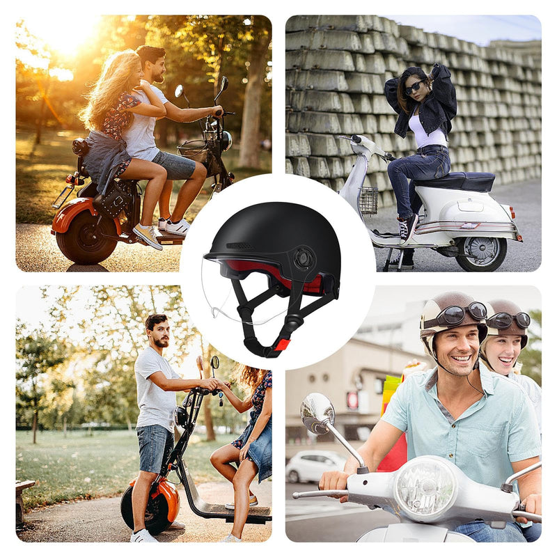 Scooter Helmet For Men And Women | Adults Helmet With Visor | Bikes Cycling Half Helmet | Lightweight Electric Bikes Helmets With Goggle | Retro Open Face Helmet For Scooter