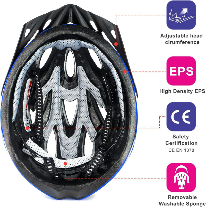 RaMokey Cycle Helmet, Lightweight Bicycle Helmet, Adjustable Mountain & Road Bike Helmets for Adults, 18 Vents with Adjustable Strap & Detachable Visor for Mens Womens(Head Sizes 58-62cm)