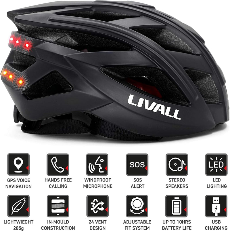 LIVALL BH60SE Smart Bike Bluetooth Cycle Helmet With Wireless Handlebar Remote Control, Black Bicycle Helmet, UK