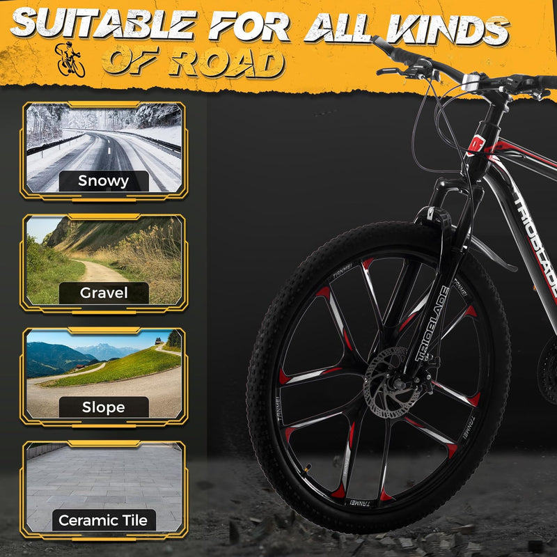 LSBIKE Mountain Bike 24in 26in 27.5In 3/10 Spoke Wheels Bicycle 21 Speed Drivetrain Bike Mountain bicycle for Adult Men Dual Suspension Hardtail Bike Women Sport Cycling