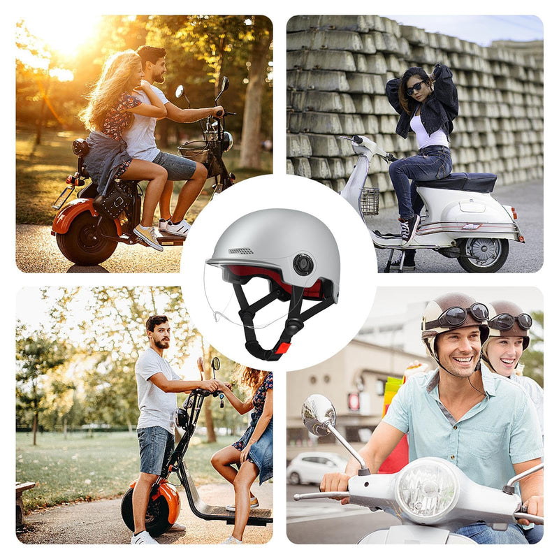Scooter Helmet For Men And Women | Adults Helmet With Visor | Bikes Cycling Half Helmet | Lightweight Electric Bikes Helmets With Goggle | Retro Open Face Helmet For Scooter