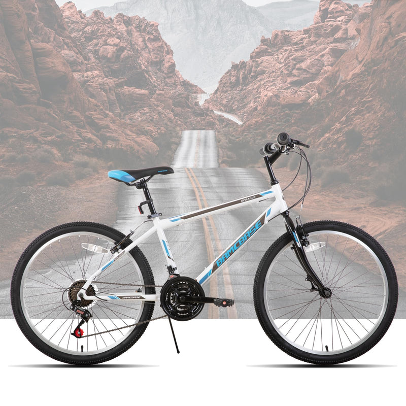 Hiland 24/26 inch Mountain Bike for Youth Adult, 21 Speeds Mountain Bicycle for Men Women with High Carbon Steel Frame, Sport Cycling Youth Adult MTB Bicycle, Black/White