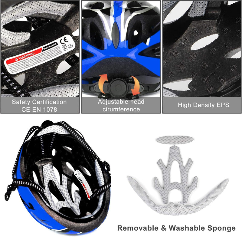 RaMokey Cycle Helmet, Lightweight Bicycle Helmet, Adjustable Mountain & Road Bike Helmets for Adults, 18 Vents with Adjustable Strap & Detachable Visor for Mens Womens(Head Sizes 58-62cm)