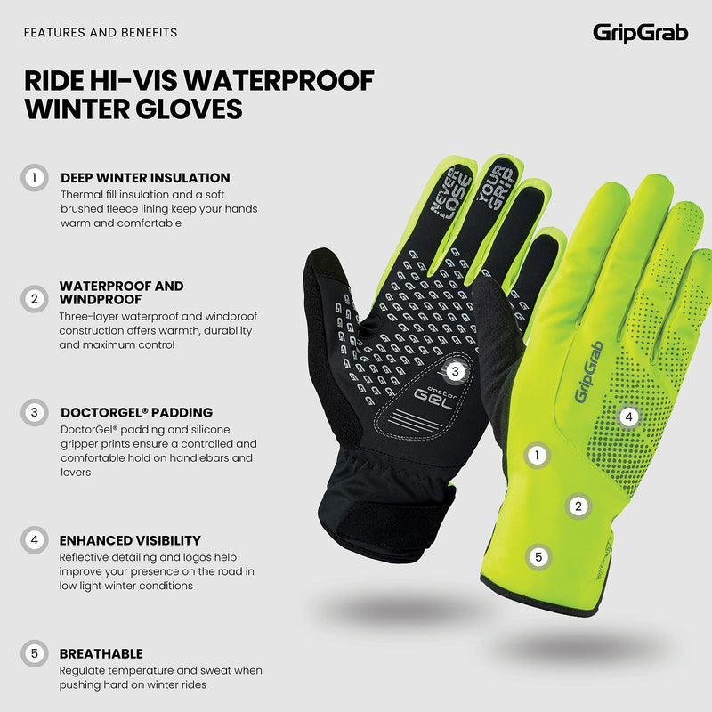 GripGrab RIDE Waterproof Winter Cycling Gloves Windproof Thermal Padded Fleece Lined Cold Weather Warm Bicycle Glove
