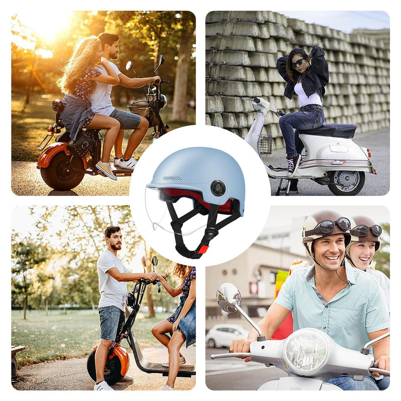 Scooter Helmet For Men And Women | Adults Helmet With Visor | Bikes Cycling Half Helmet | Lightweight Electric Bikes Helmets With Goggle | Retro Open Face Helmet For Scooter