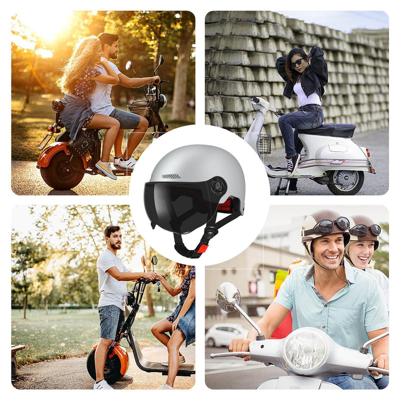 Scooter Helmet For Men And Women | Adults Helmet With Visor | Bikes Cycling Half Helmet | Lightweight Electric Bikes Helmets With Goggle | Retro Open Face Helmet For Scooter