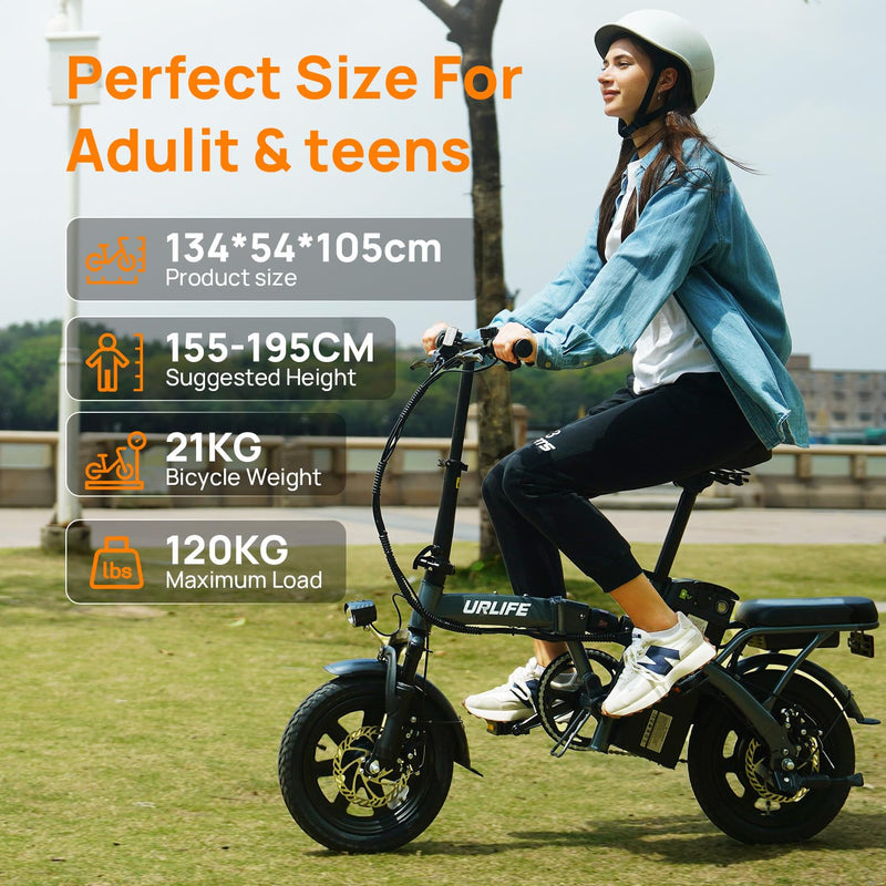URLIFE 14" Electric Bike, Portable E-bike with 48V 7.5AH Removable Battery 250W Powerful Motor, 60 KM Max Range, Folding Ebike LCD Display, Electric Commuter Bicycle for Adults and Teens
