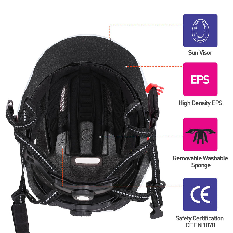 Bike Helmet, Adjustable Cycling Helmet with USB Rechargeable LED Light, Lightweight Bicycle Helmet for Adults, Breathable Mountain & Road Cycle Helmet for Men Women