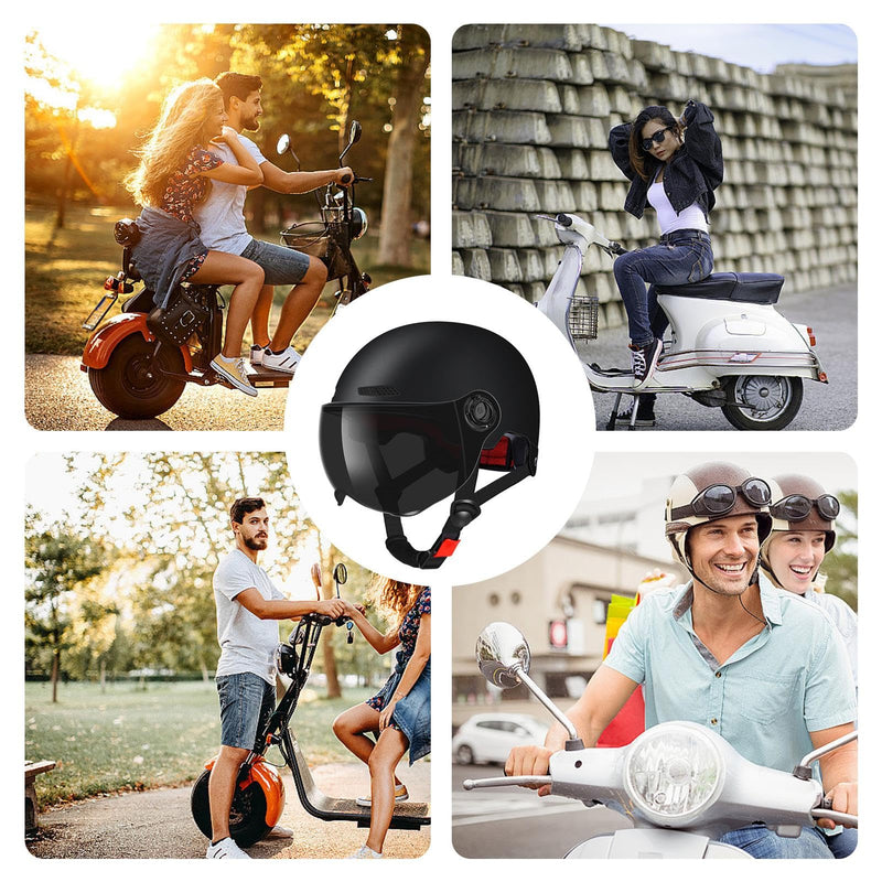 Scooter Helmet For Men And Women | Adults Helmet With Visor | Bikes Cycling Half Helmet | Lightweight Electric Bikes Helmets With Goggle | Retro Open Face Helmet For Scooter
